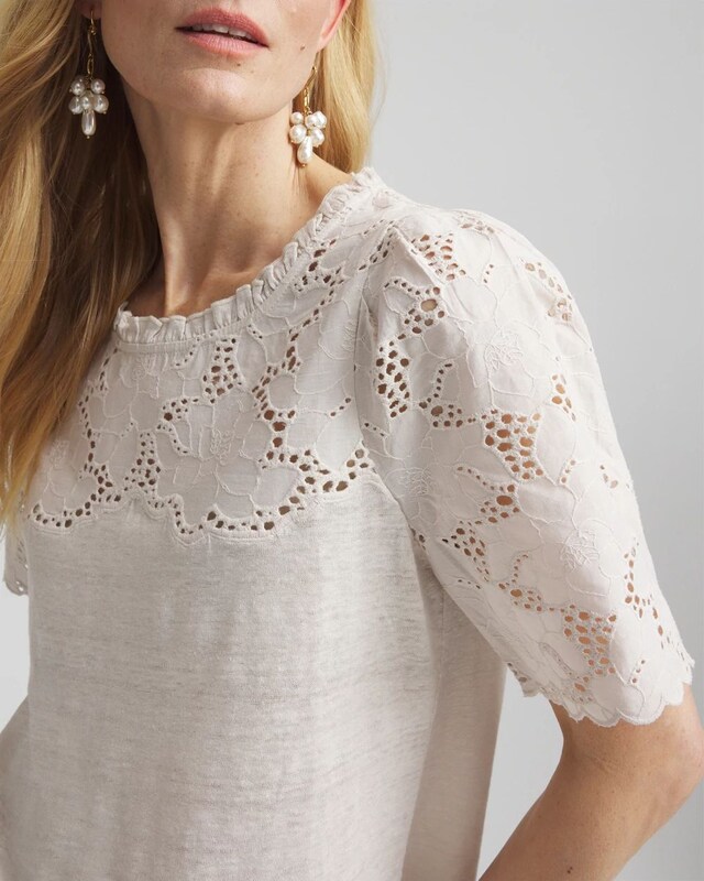 Embroidered Lace Linen Tee - image 4